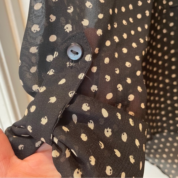Polka Dots Black and White Long Sleeve Button Down Shirt - Picture 3 of 10